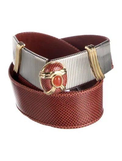 Pre-owned Judith Leiber Snakeskin Beaded Accents Waist Belt In Orange