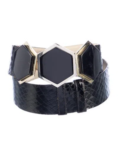 Pre-owned Judith Leiber Snakeskin Waist Belt In Black
