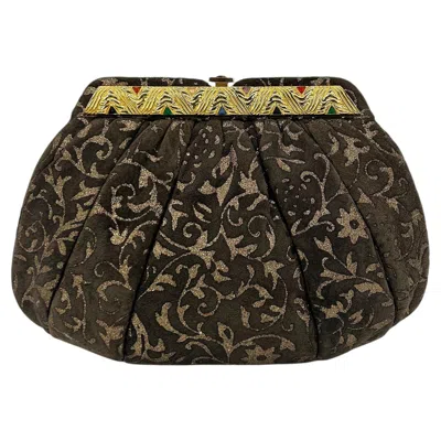 Pre-owned Judith Leiber Vintage Brown Suede Bronze Glitter Gemstone Top Clutch