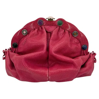 Pre-owned Judith Leiber Vintage Dark Pink Ruched Lizard Leather Clutch