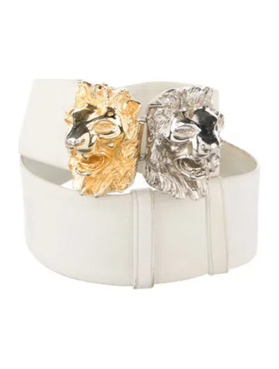 Pre-owned Judith Leiber Wide Leather Waist Belt In Neutrals