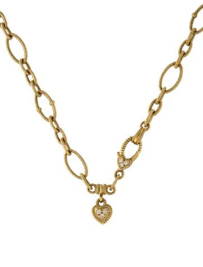 Pre-owned Judith Ripka 18k Diamond Heart Charm Chain Necklace, 20.5" In Multicolor