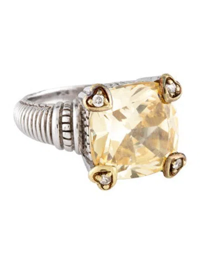 Pre-owned Judith Ripka Cubic Zirconia & Diamond Fontaine Ring In Yellow