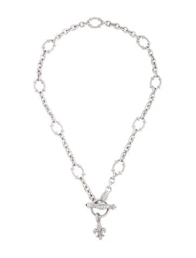 Pre-owned Judith Ripka Cubic Zirconia & Smoky Quartz Fleur De Lis Toggle Necklace, 18.25" In Multicolor