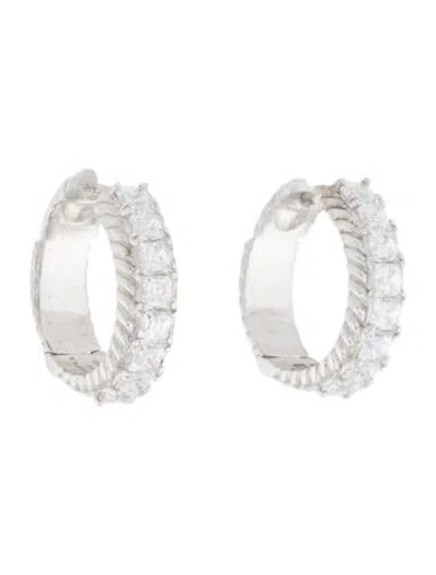 Pre-owned Judith Ripka Cubic Zirconia Textured Hoop Earrings In Multicolor