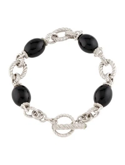 Pre-owned Judith Ripka Onyx & Moonstone Toggle Bracelet, 7" In Multicolor