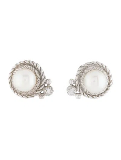 Pre-owned Judith Ripka Pearl & Cubic Zirconia Stud Earrings In Multicolor