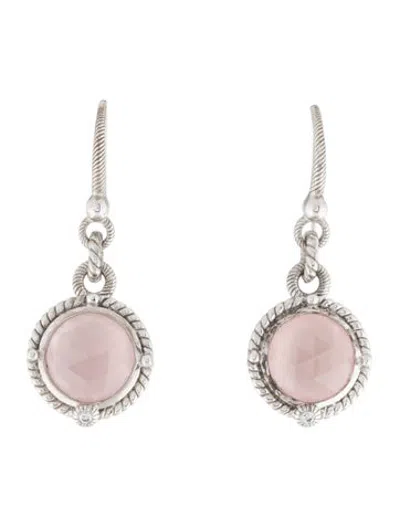 Pre-owned Judith Ripka Rose Quartz & Cubic Zirconia Drop Earrings In Multicolor