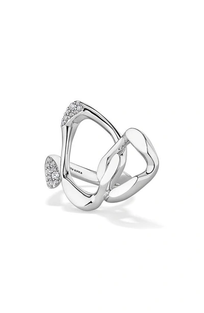 Judith Ripka Sterling Silver Gaia Two Finger Diamond Pavé Ring In Metallic