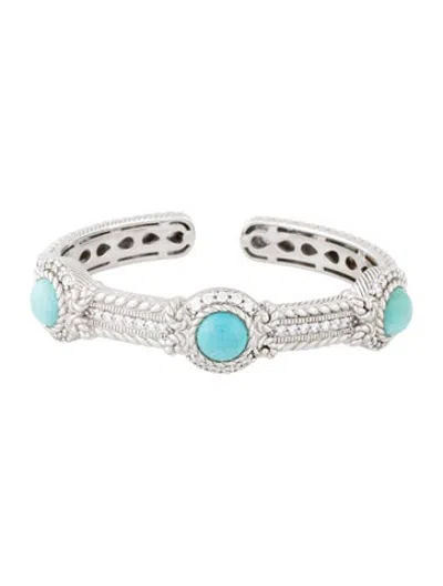 Pre-owned Judith Ripka Turquoise & Cubic Zirconia Cuff Bracelet, 6.75" In Multicolor
