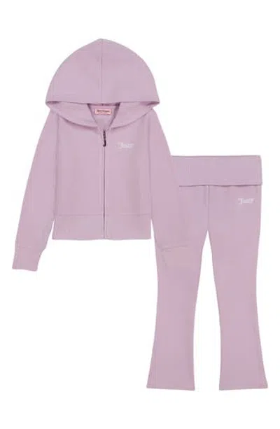 Juicy Couture Kids' 2-piece Knit Hoodie & Flare Pants Set In Purple