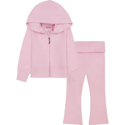 Juicy Couture Kids' 2-piece Knit Zip Hoodie & Flare Pants Set In Pink