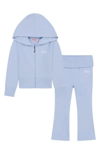 Juicy Couture Kids' Two-piece Sweater Knit Hoodie & Pants Set In Blue
