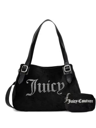 Juicy Couture Kimberly Crystal-embellished Velvet Tote Bag In Black