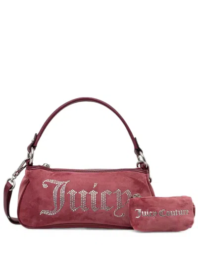 Juicy Couture Kimberly Rhinestone-logo Velvet Shoulder Bag In Red