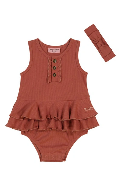 Juicy Couture Babies' Ruffle Bodysuit With Headband In Red