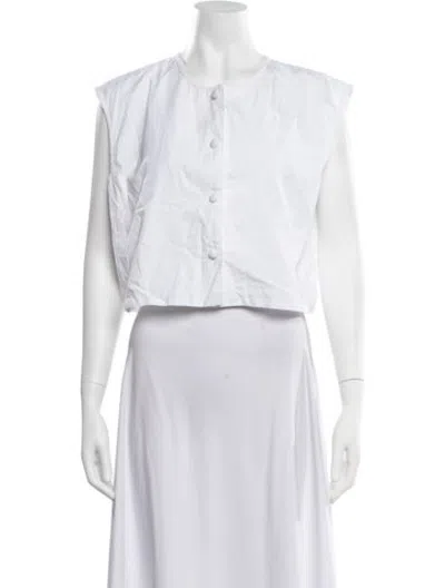 Pre-owned Julia Amory Crew Neck Sleeveless Button-up Top In White