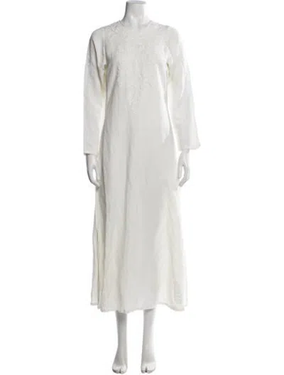 Pre-owned Julia Amory Floral Print Long Dress In White