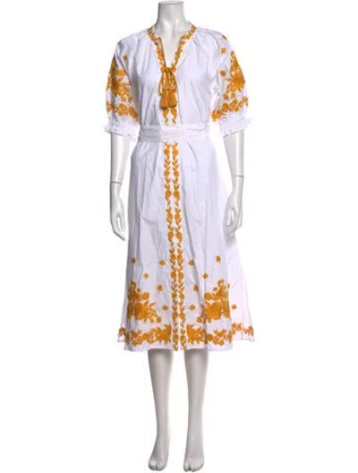 Pre-owned Julia Amory Floral Print Midi Length Dress In Yellow