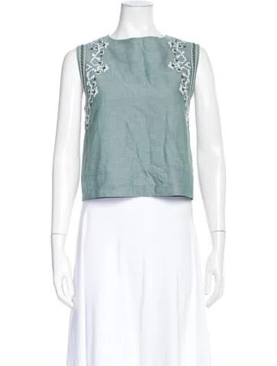 Pre-owned Julia Amory Printed Crew Neck Top In Blue/green