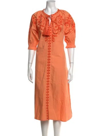 Pre-owned Julia Amory Printed Midi Length Dress In Orange