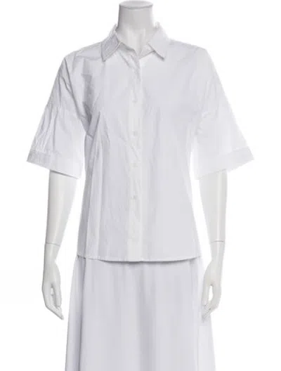 Pre-owned Julia Amory Short Sleeve Button-up Top In White