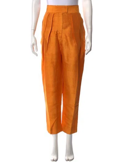 Pre-owned Julia Amory Silk Straight Leg Pants In Orange