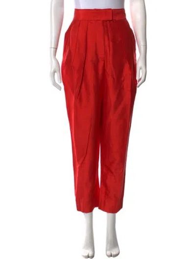 Pre-owned Julia Amory Silk Straight Leg Pants In Orange/red