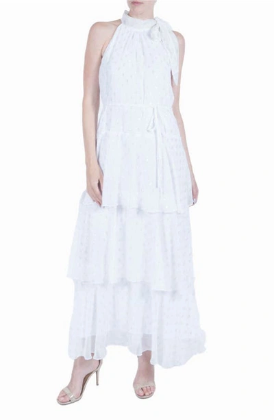 Julia Jordan Metallic Clip Dot Tiered Chiffon Maxi Dress In White