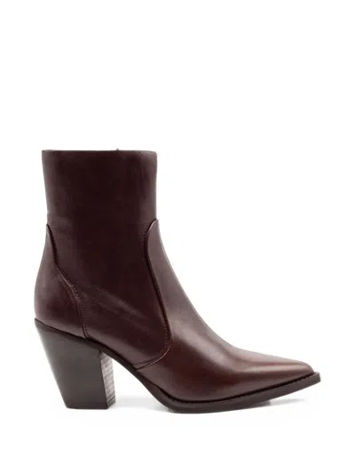 Julie Dee Pointed-toe Leather Ankle Boots In Brown