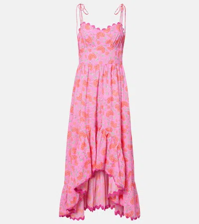 Juliet Dunn Asymmetric Floral Cotton Midi Dress In Pink
