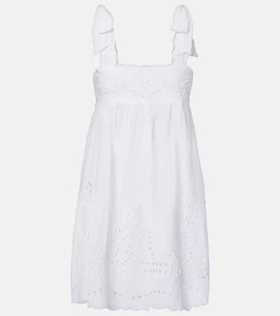Juliet Dunn Broderie Anglaise Scalloped Cotton Minidress In White