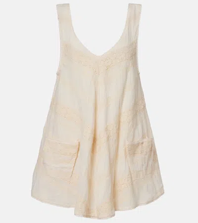 Juliet Dunn Crochet-trimmed Cotton Minidress In Yellow