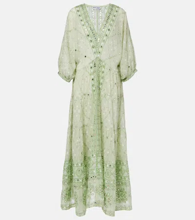 Juliet Dunn Embellished Cotton Maxi Dress In Green