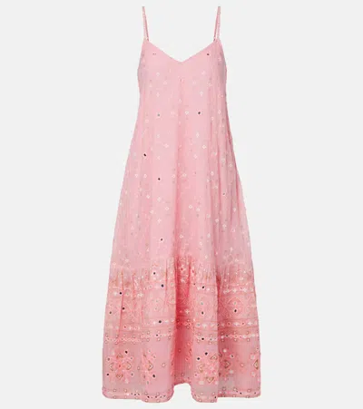 Juliet Dunn Embellished Cotton Midi Dress In Pink