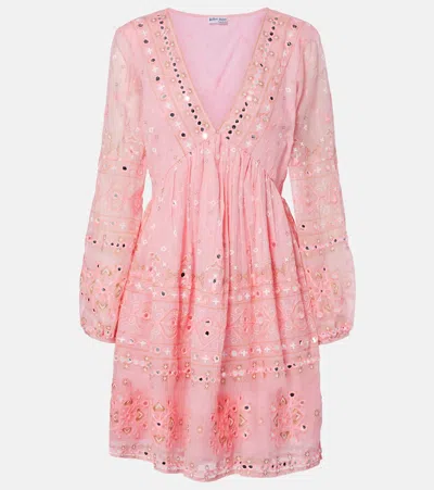 Juliet Dunn Embellished Cotton Minidress In Pink