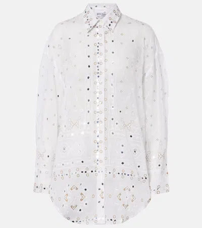 Juliet Dunn Embellished Cotton Shirt In White