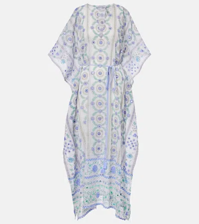 Juliet Dunn Embellished Floral Cotton Kaftan In Multi