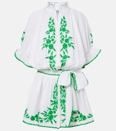 Juliet Dunn Embroidered Cotton And Linen Minidress In White