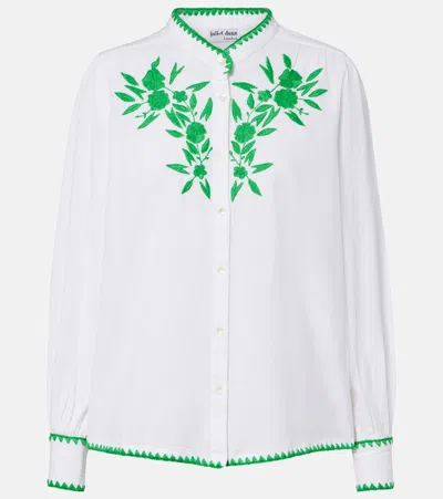 Juliet Dunn Embroidered Cotton And Linen Shirt In White