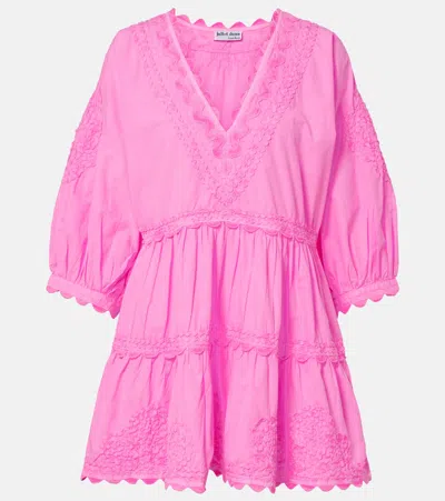 Juliet Dunn Embroidered Cotton Minidress In Pink