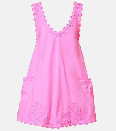 Juliet Dunn Embroidered Cotton Poplin Minidress In Pink