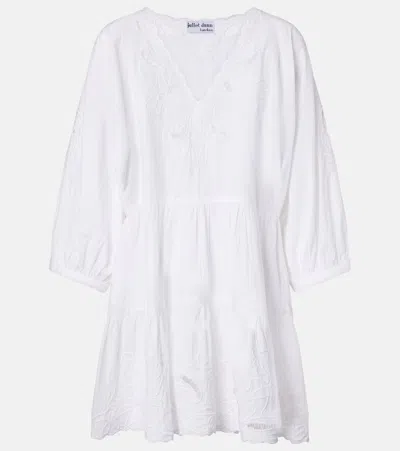 Juliet Dunn Embroidered Cotton Poplin Minidress In White