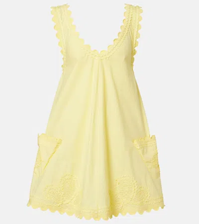 Juliet Dunn Embroidered Cotton Poplin Minidress In Yellow