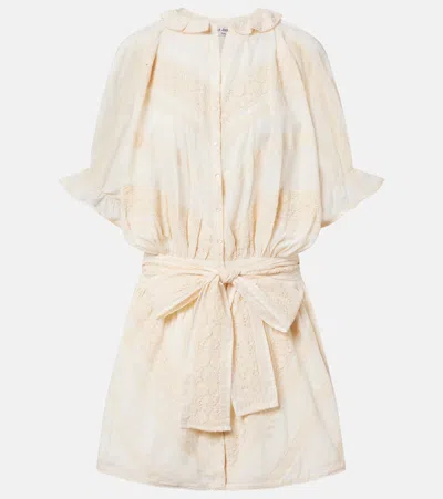 Juliet Dunn Embroidered Cotton Shirt Dress In Neutral