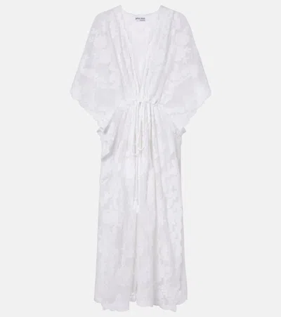 Juliet Dunn Embroidered Sheer Cotton Kaftan In White