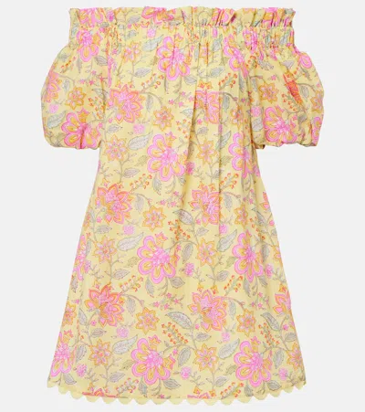Juliet Dunn Floral Off-shoulder Cotton Minidress In Multi