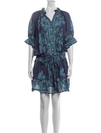 Pre-owned Juliet Dunn Floral Print Mini Dress In Blue