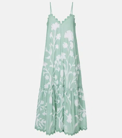 Juliet Dunn Floral Scalloped Cotton Midi Dress In Green