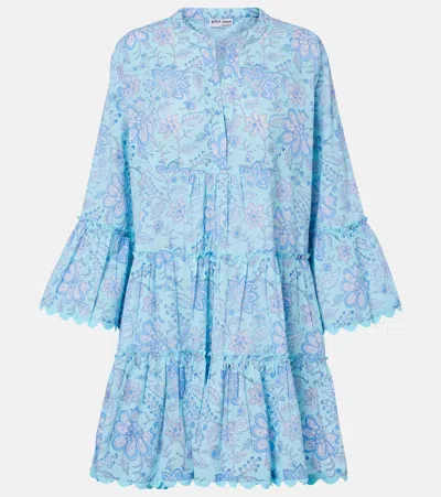 Juliet Dunn Floral Scalloped Cotton Minidress In Blue